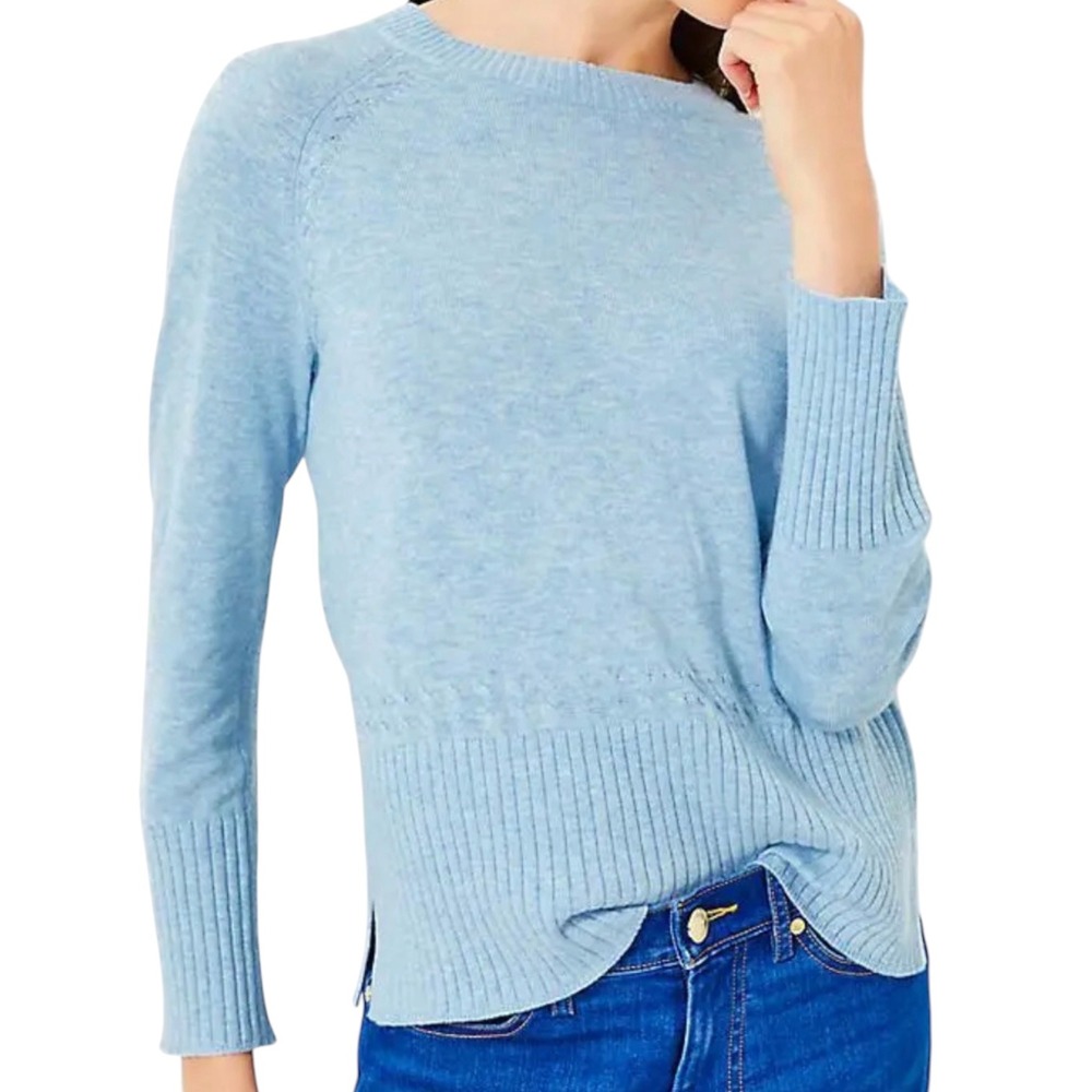 Lilly Pulitzer Salima Sweater Heathered Bonaire Blue XL Preppy Nautical Cozy